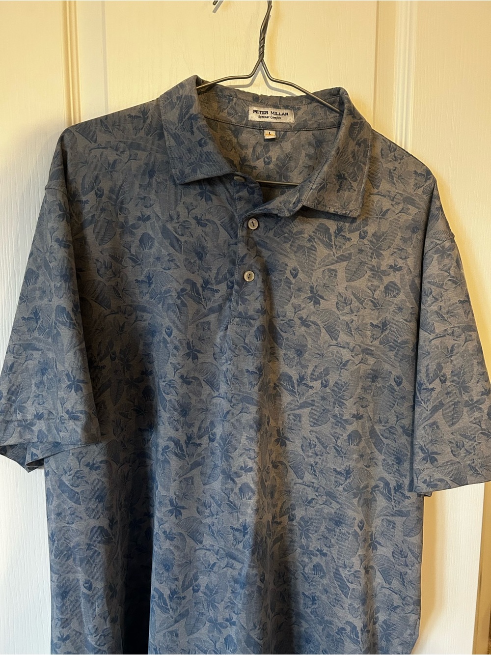 Peter Millar Blue Tonal Floral Short-Sleeve Polo